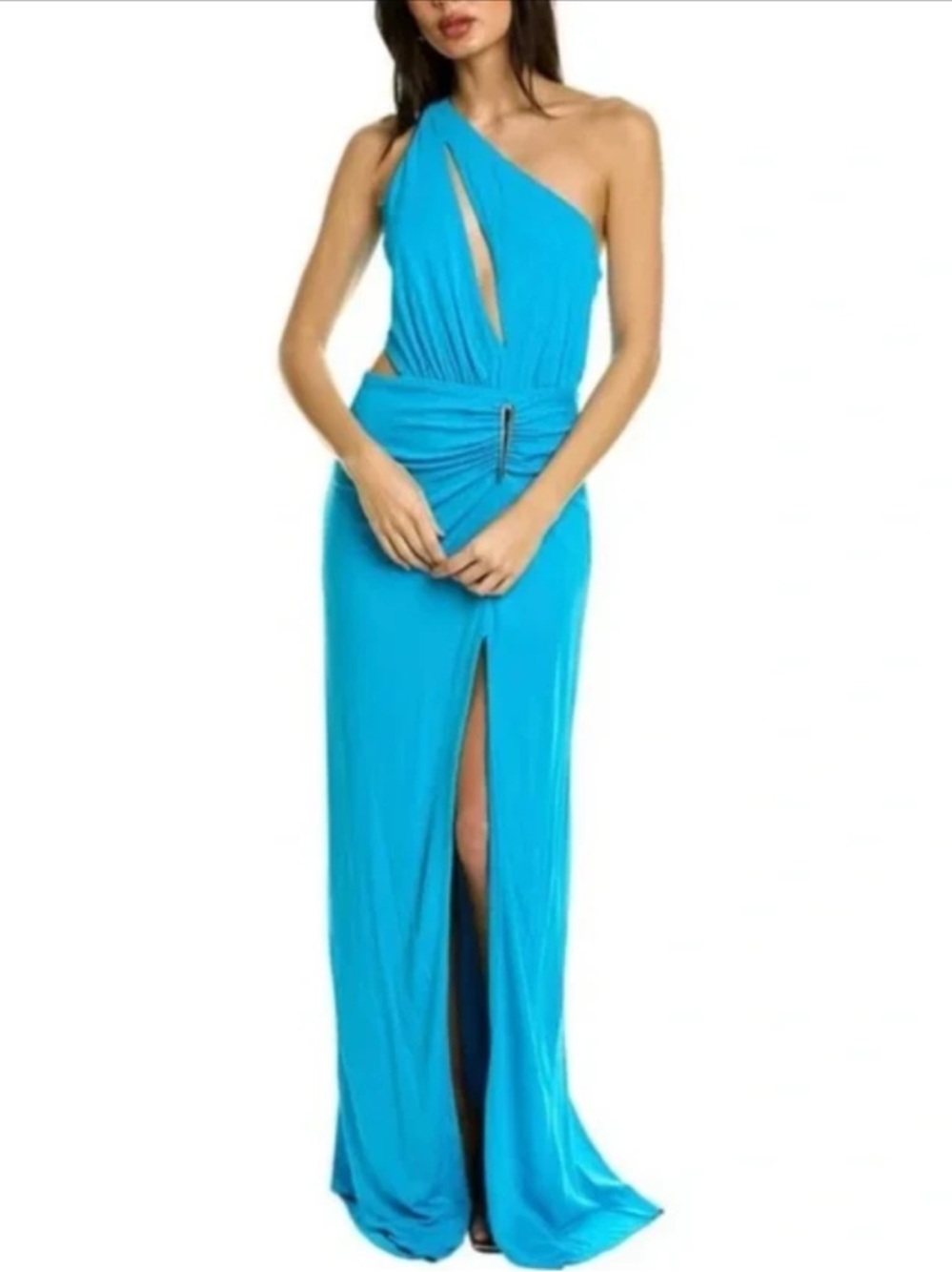 Halston Ivanna Gown In Matte Jersey Acqua Blue Cutout Dress 2 NWT